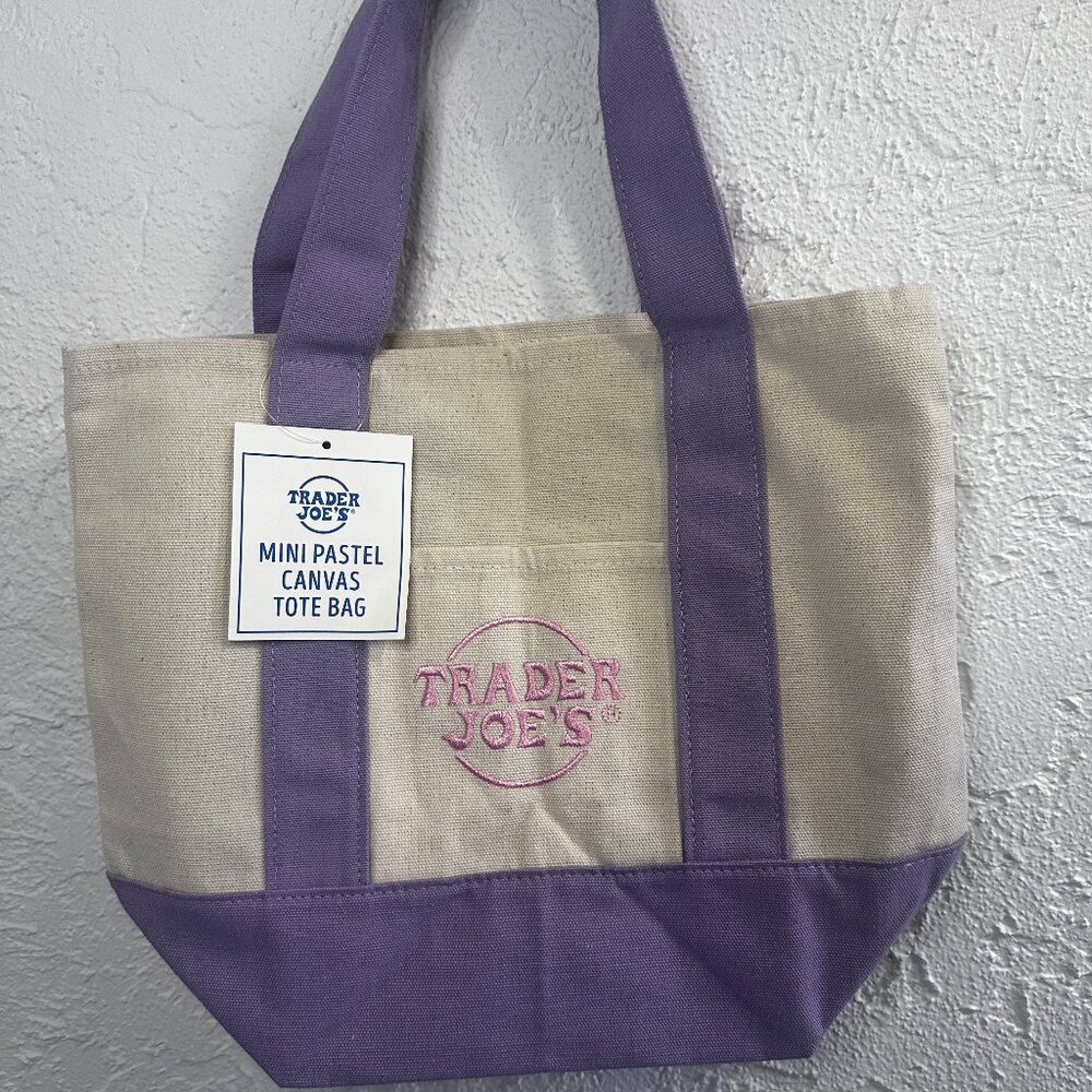 💜🐰 Trader Joe’s Mini Pastel Canvas Tote – Easter Color Lavender Bag – NEW with - Picture 2 of 6